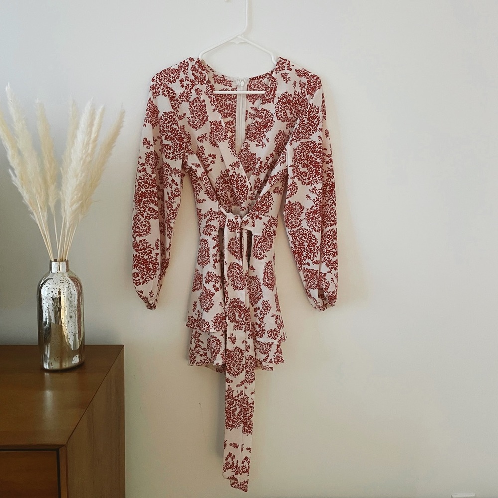 Red and white flowery romper
